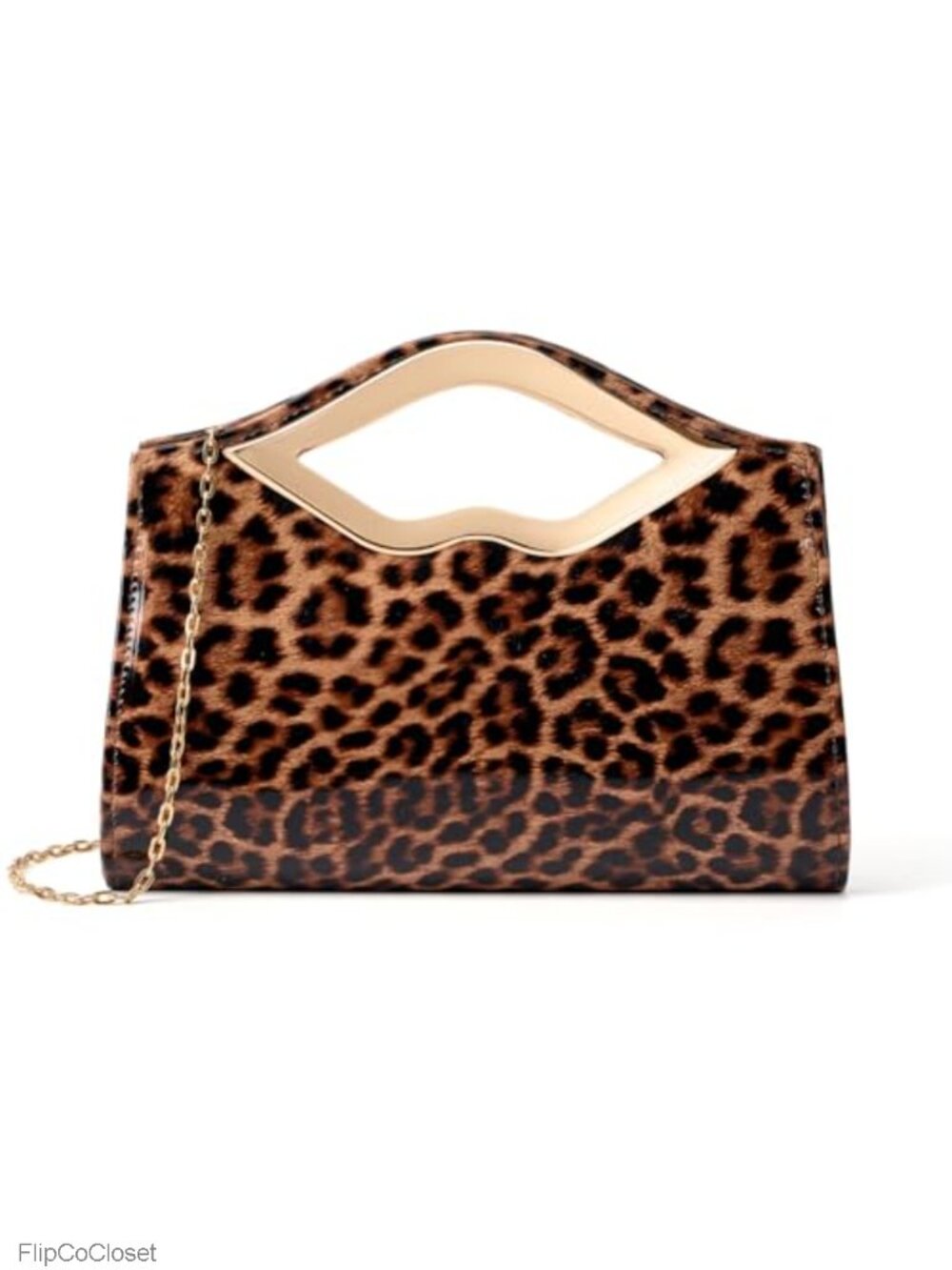 Patent Leather Evening Clutch Purse Lip Metal Grip Handle Handbag
